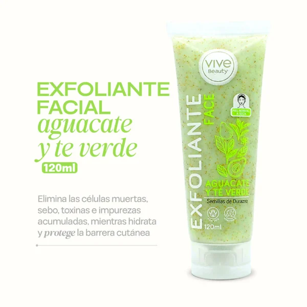 Exfoliante Facial Aguacate y Te Verde 120ml Vive Beauty - Image 2